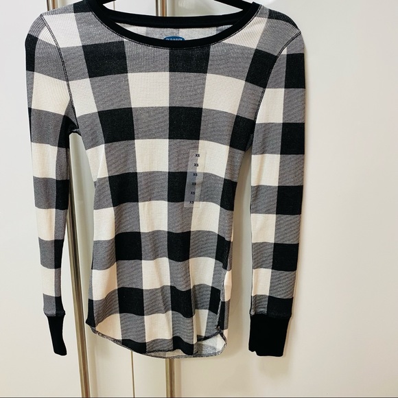 NWT Old Navy Waffle Shirt Black & White  XS - Picture 1 of 11